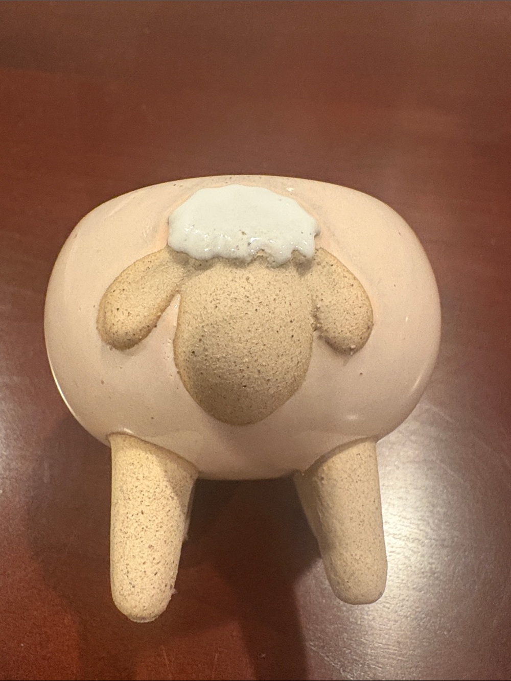 Cute Ceramic Sheep Figurine in Pale Pink and Sand